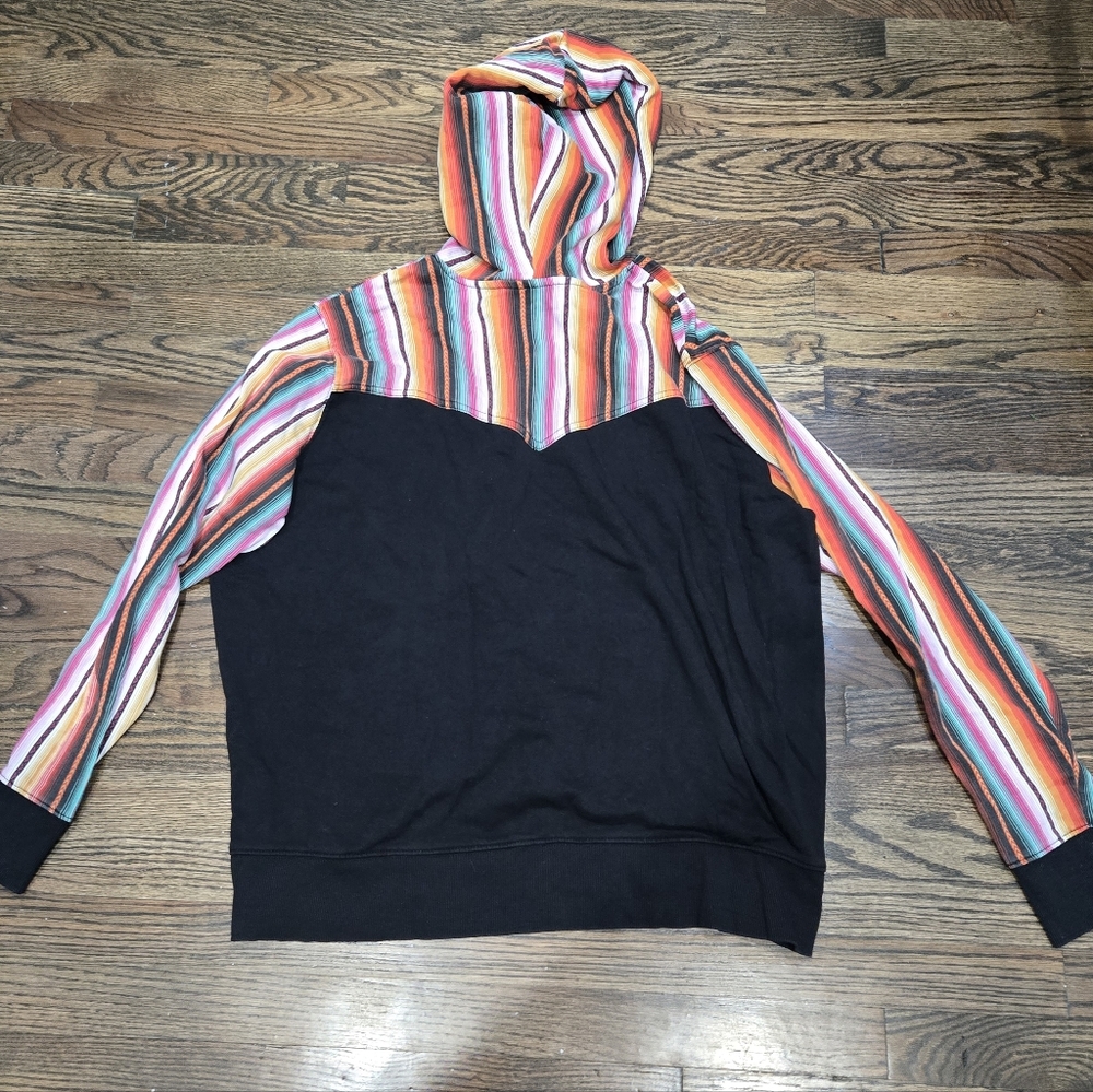 Wrangler Black Hoodie with Vibrant Striped Sleeves Size XXL - Picture 2 of 7